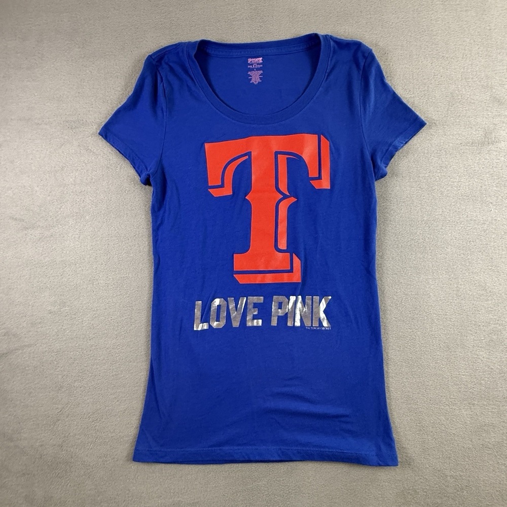 Victorias Secret + TEXAS RANGERS Love Pink V Neck Women's Large T-shirt Kiss Cam